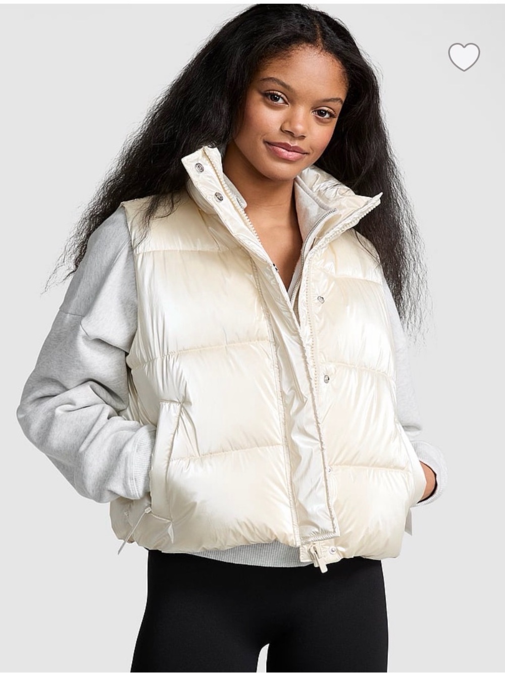 PINK Victoria's Secret Shiny Cream Puffer Vest